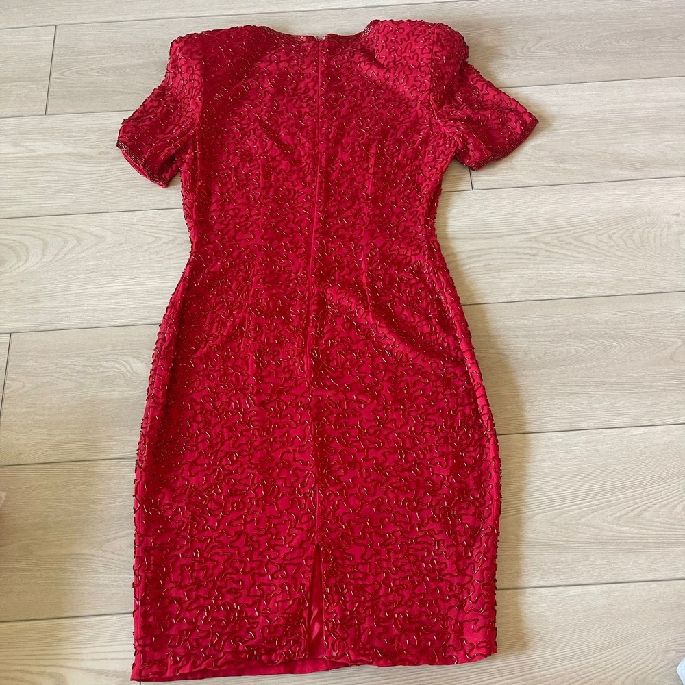 A.J. Bari Red Silk‎ Beaded Short Sleeve Party Cocktail Dress Size 4 - Picture 7 of 9